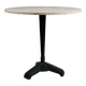 Vintage travertine bistro/dining table, solid metal base. (A)