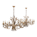 Pair of 12-burner wheat sheaf chandeliers by Hans Kogl