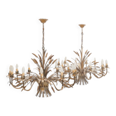 Pair of 12-burner wheat sheaf chandeliers by Hans Kogl