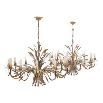 Pair of 12-burner wheat sheaf chandeliers by Hans Kogl