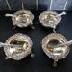 Series of 4 salt pans and their solid silver salt shovels - Shell model - England - 365g