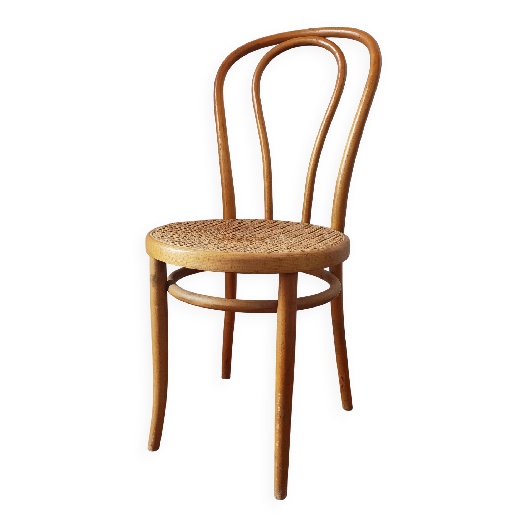 Chaise bistrot ancienne en bois blond courbé et cannage