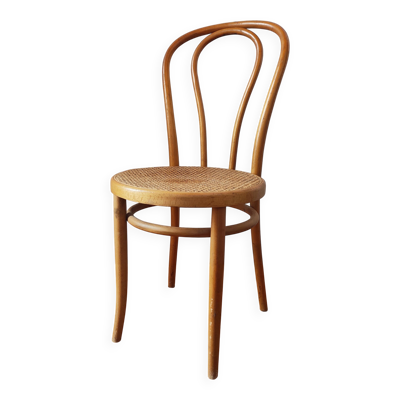 Chaise bistrot ancienne en bois blond courbé et cannage