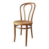 Chaise bistrot ancienne en bois blond courbé et cannage