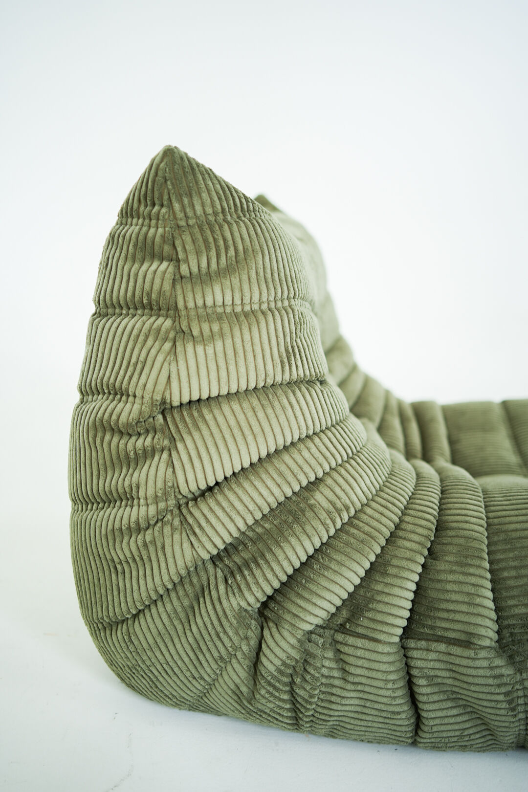 Togo Armchair and Pouf in Khaki wide Corduroy