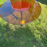 ORANGE smoked glass tulip foot table Gastone Rinaldi