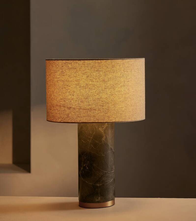The Remi table lamp in red marble from Soho Home.