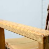 Set of Camel Leather Cubic Pinewood Side Chairs by Ate van Apeldoorn 1970s