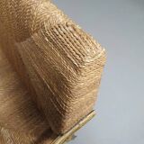 Vintage French papercord sofa with a metal frame base