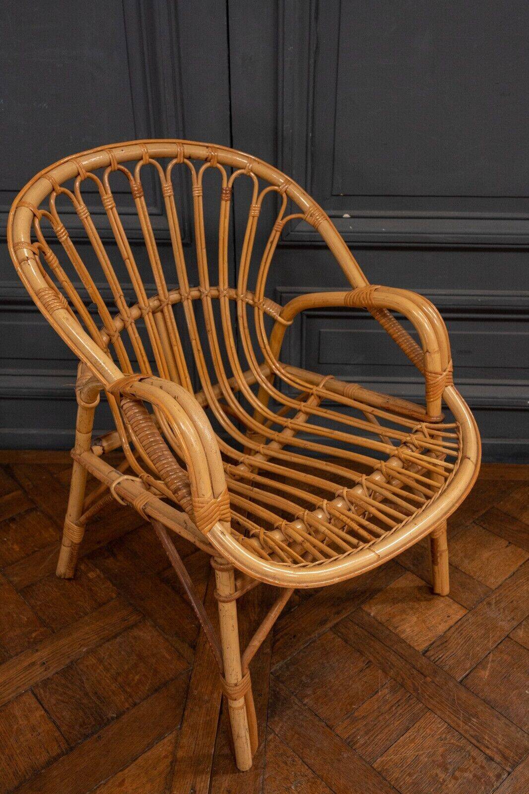 Suite of three rattan armchairs 1960 with original patina