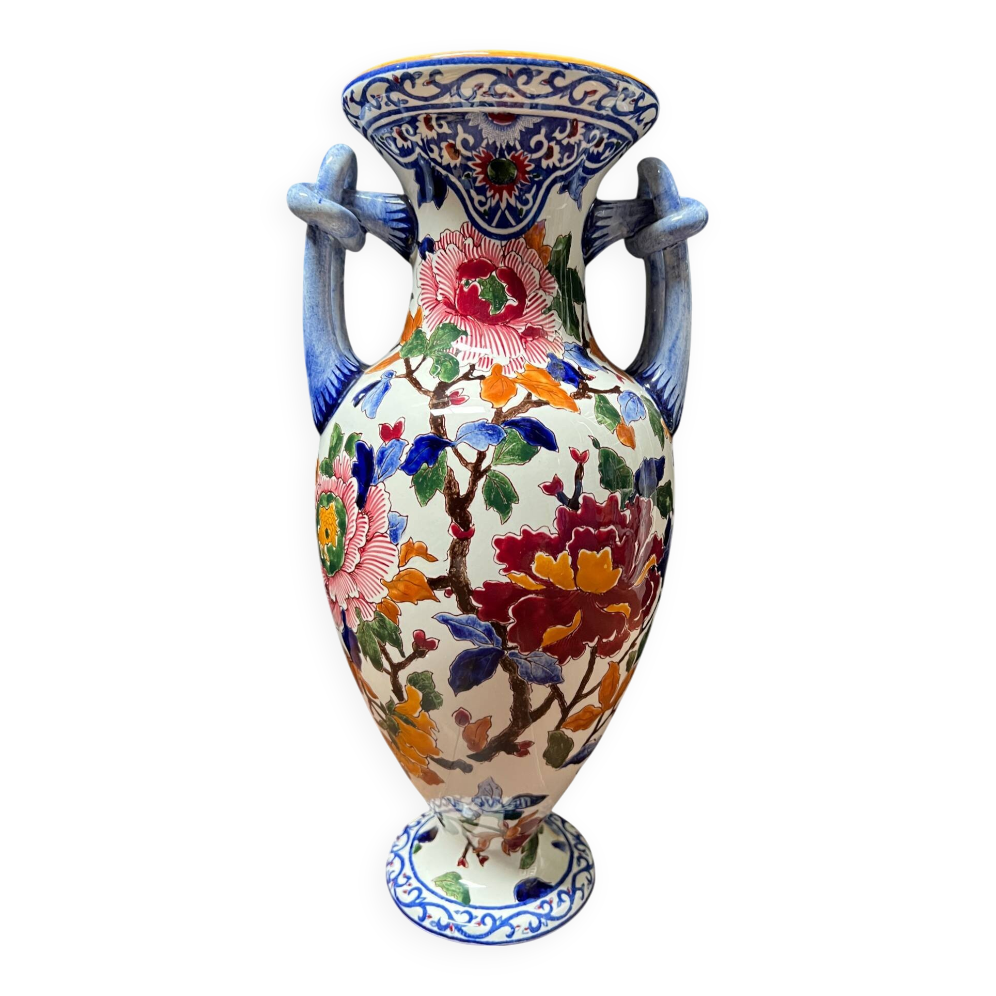 Vase en Gien, décor pivoine