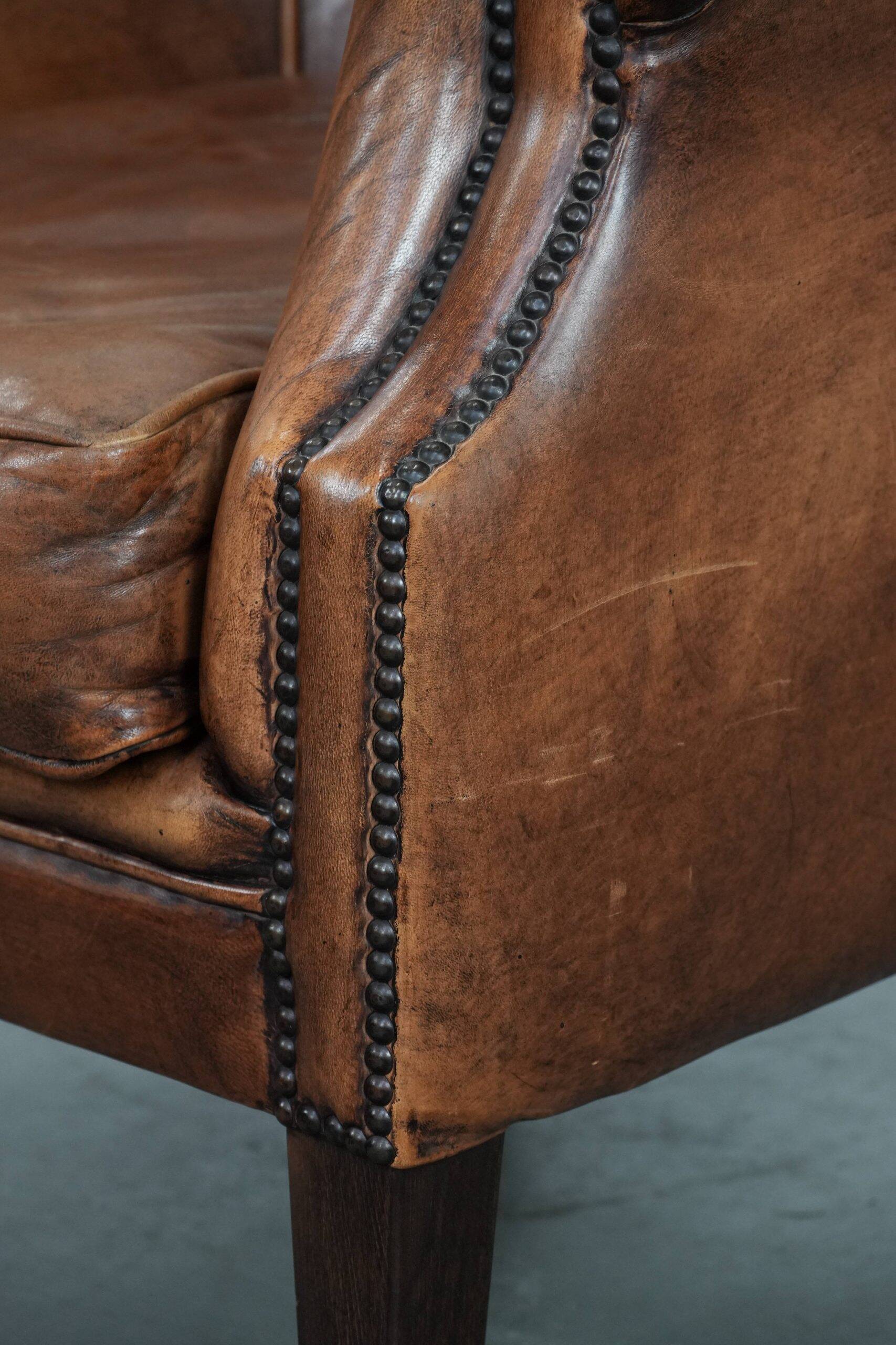 Sheepskin leather club chair with beautiful colours and comfortable seat