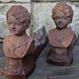 Pair of cast iron fireplace chenets "Children"