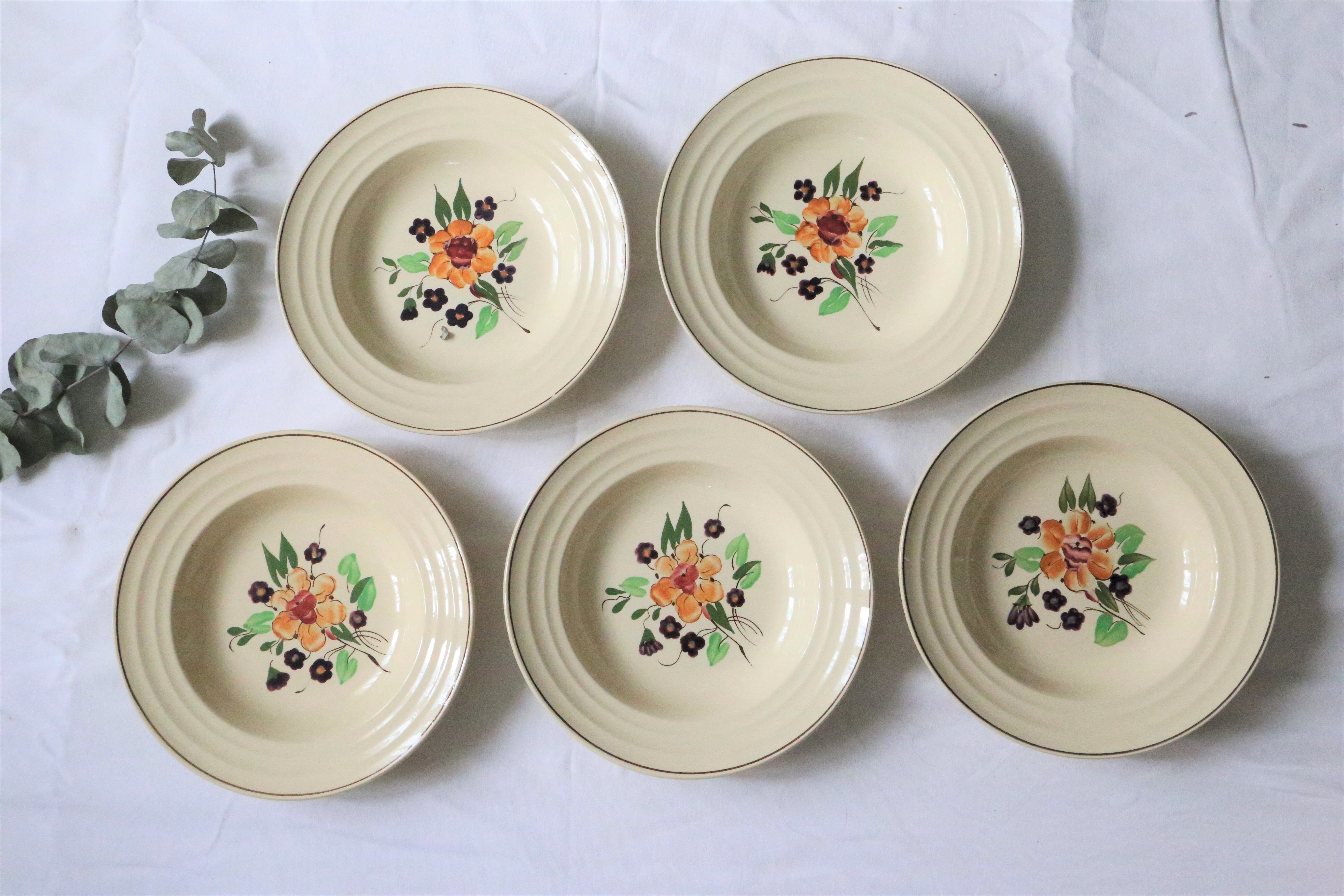 Set of 5 hollow plates Boch La Louvière, vintage