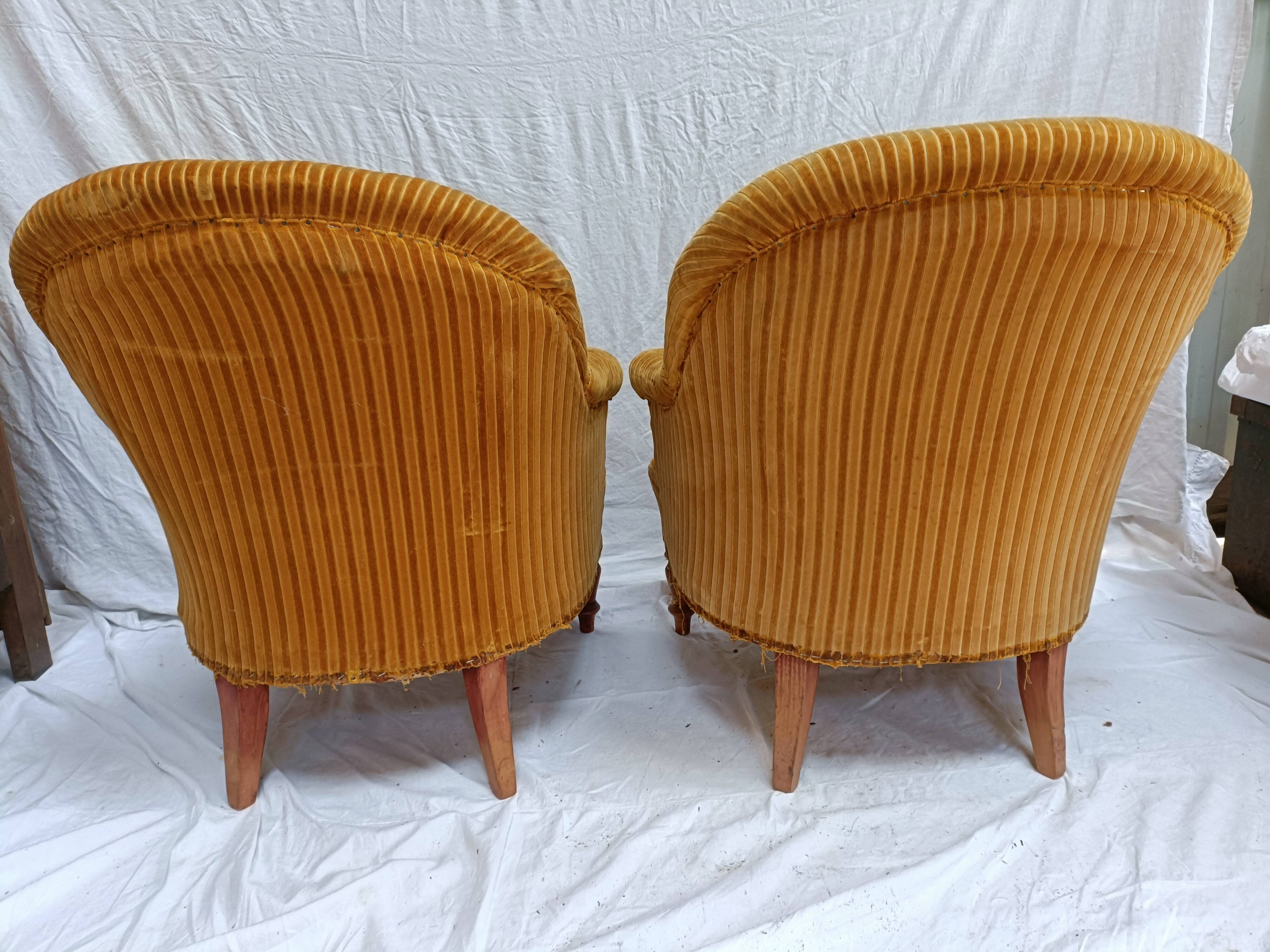 Pair of beech toad armchairs