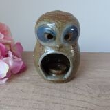 Pyrite Stoneware Owl Candle Holder, Vintage Pottery Owl Fragrance Burner
