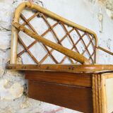 Vintage rattan wall shelf with storage, Circa 60