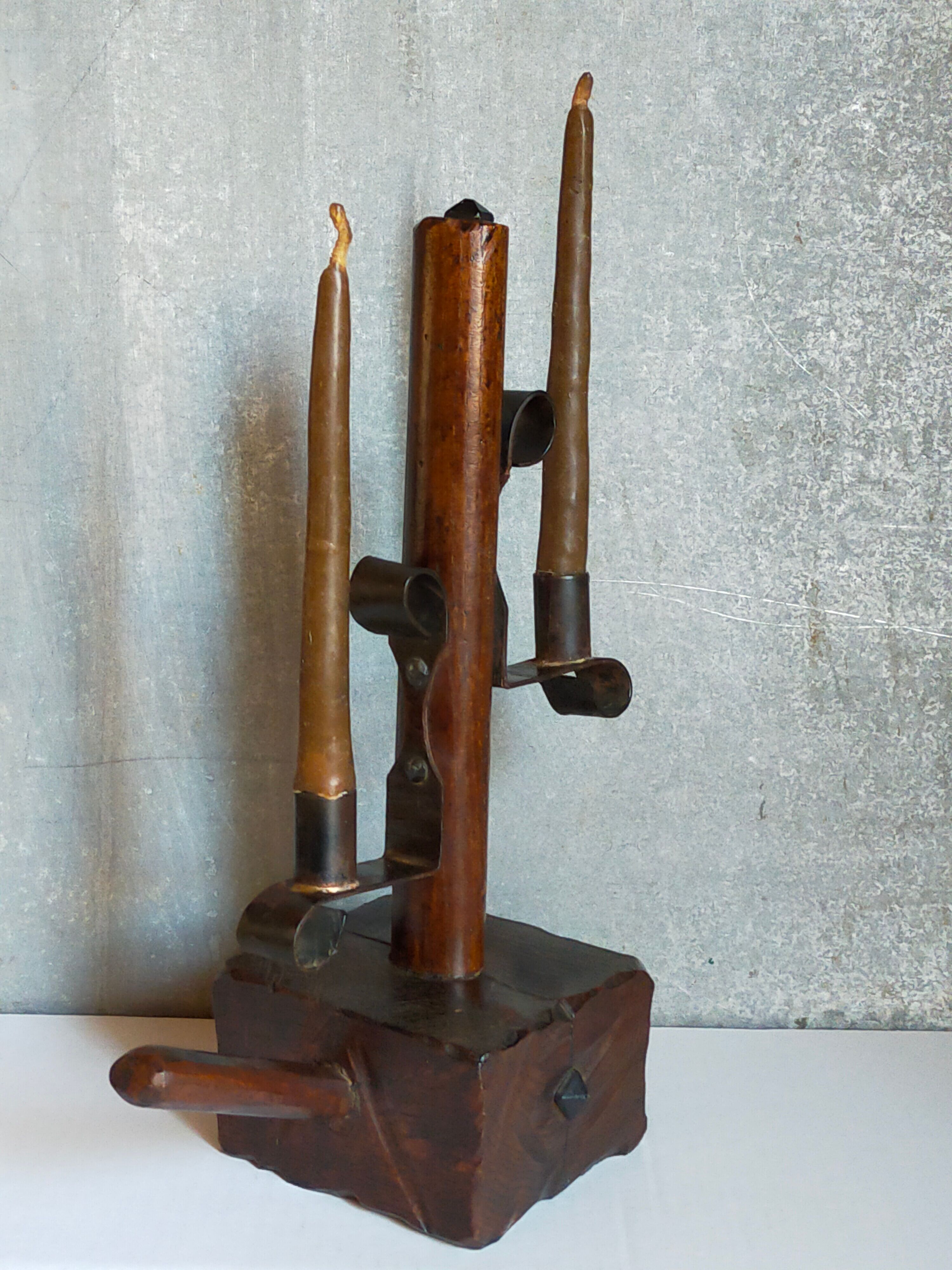 Rustic candle holder Art-popular solid wood and vintage wrought iron