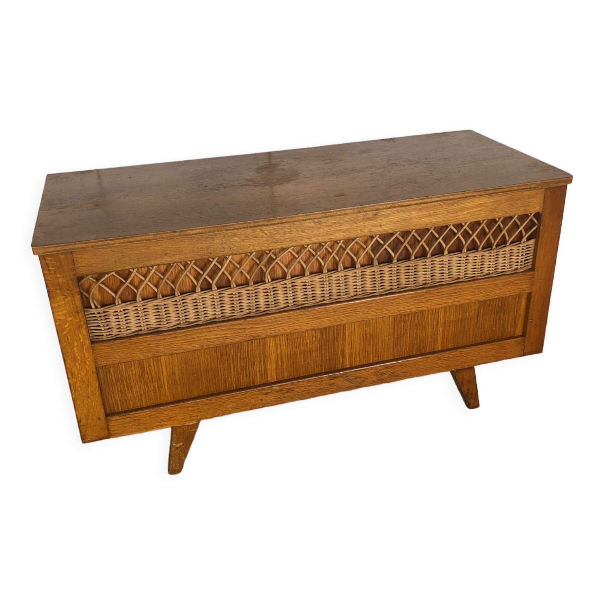 Toy chest with rattan feet retro 50