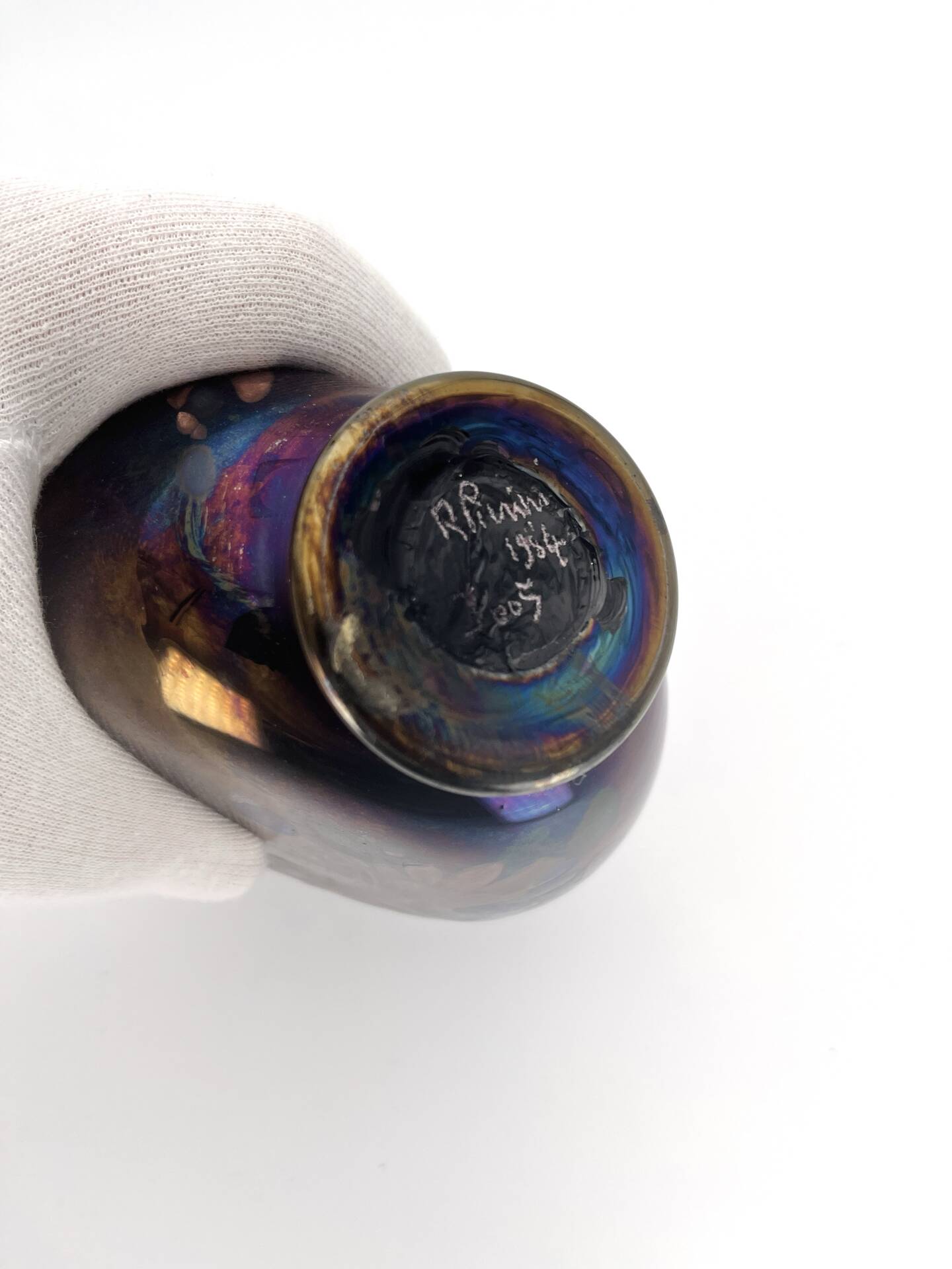 Perfume Bottle Robert Pierini Studio Glass 1984 Iridescent 21.5cm