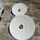 Set of 4 vintage pendant lights with enamelled sheet metal lampshades – Industrial Farmhouse
