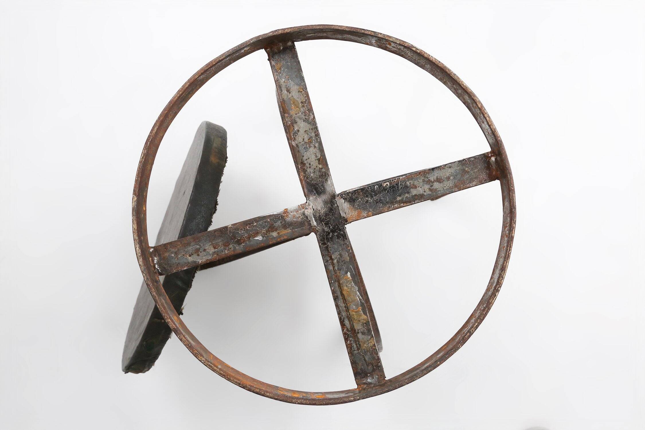 Industrial Black Metal Stool with Frame, France 1920s