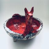 Mid-Century Art Ceramic Mystical Figural Dish, Belgium, 1960s