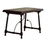 Antique Italian desk table, walnut and marble, Naples, 19th century.