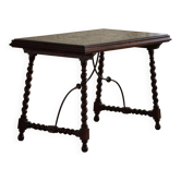 Antique Italian desk table, walnut and marble, Naples, 19th century.