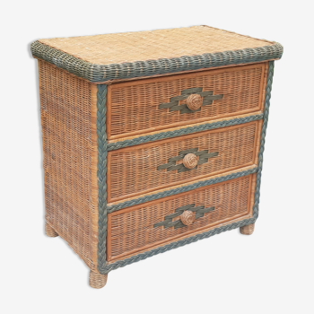 Chest of drawers 3 drawers in rattan and wicker