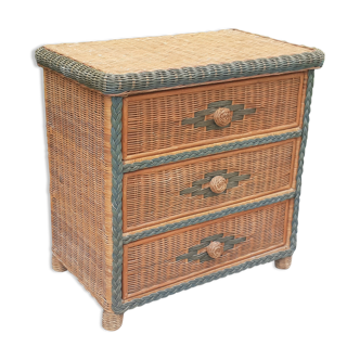 Chest of drawers 3 drawers in rattan and wicker