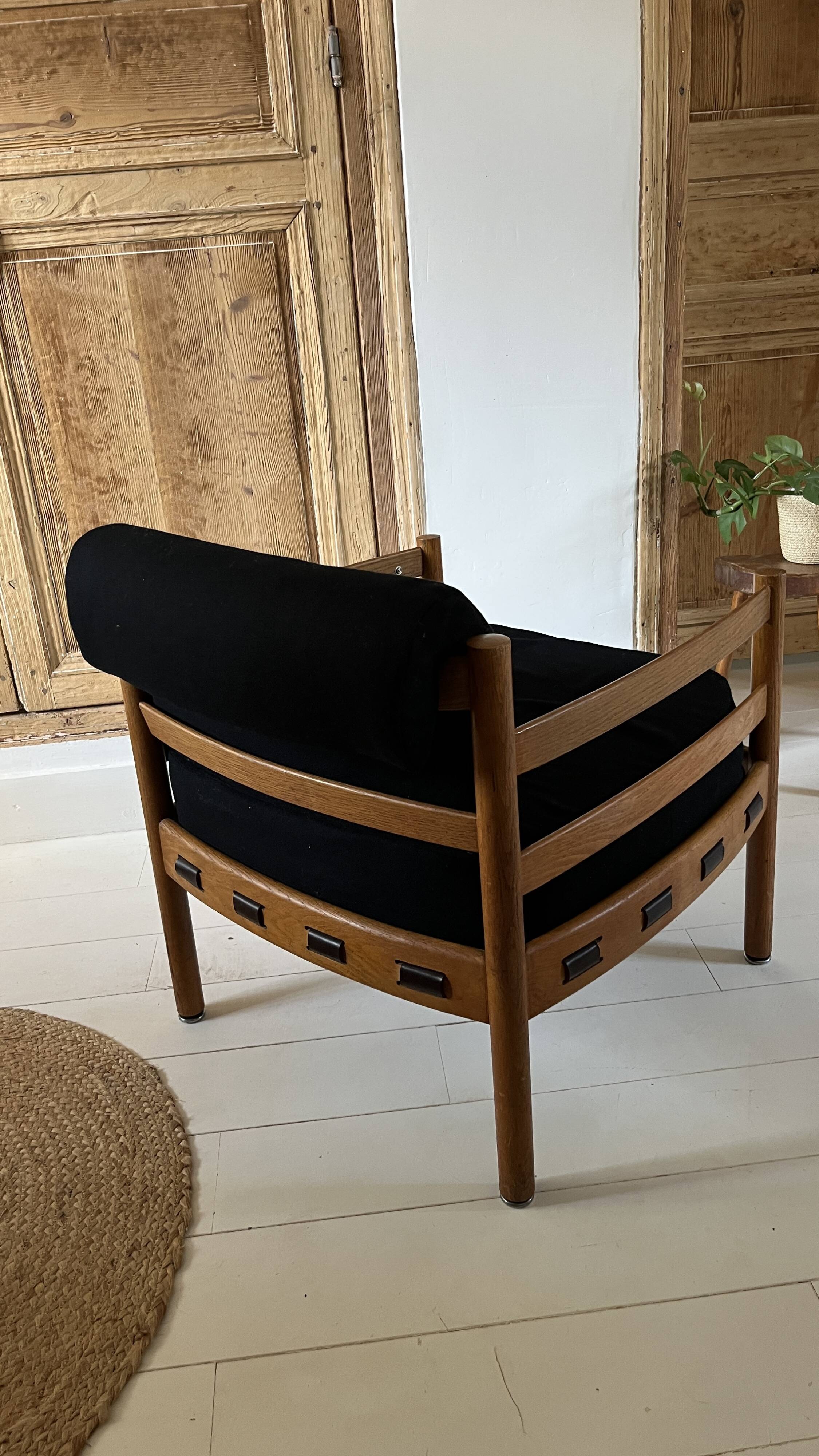 Scandinavian lounge chair COJA in wood and leather, 1960s