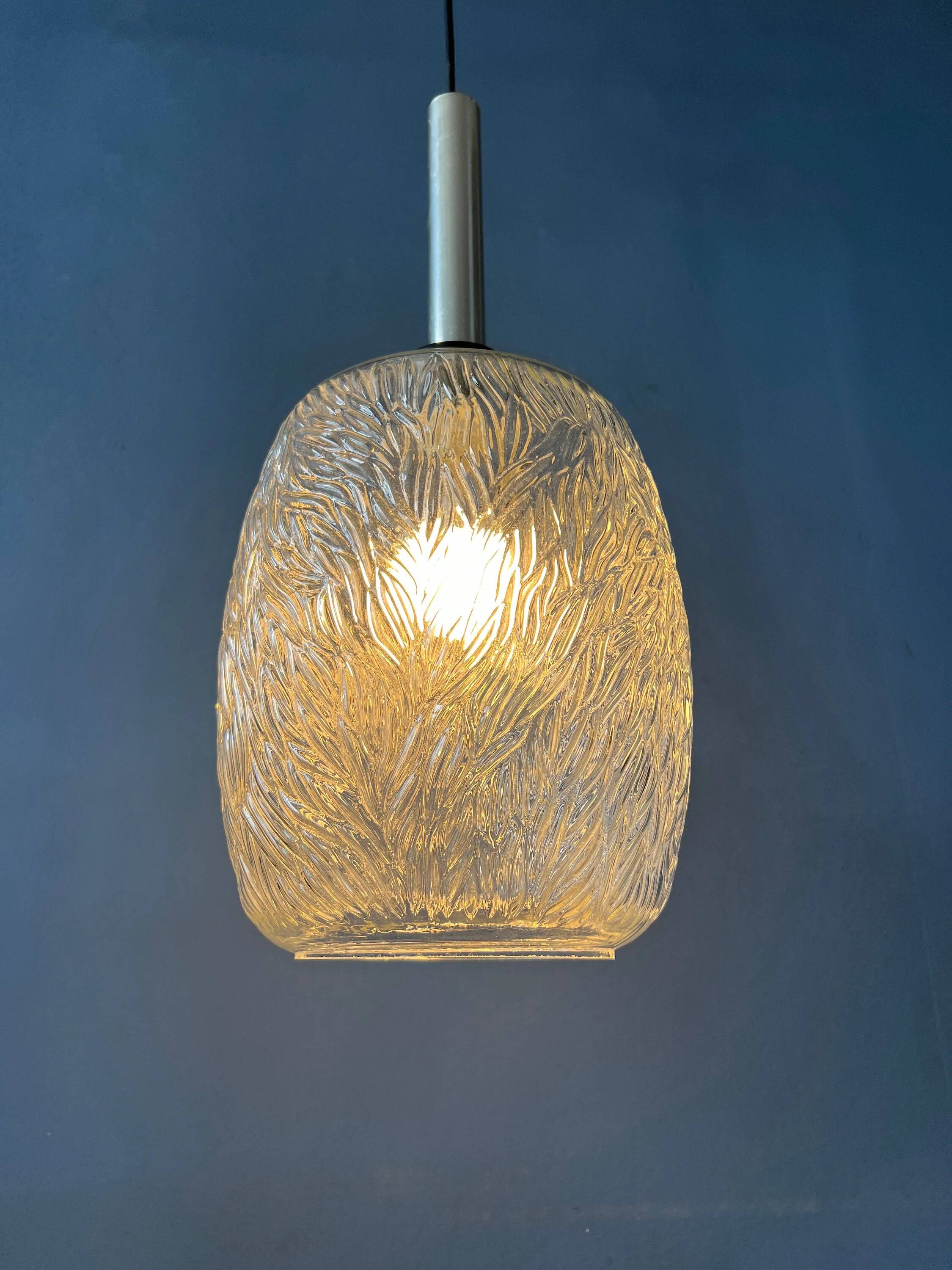 Transparent glass pendant with pattern, mid-century style