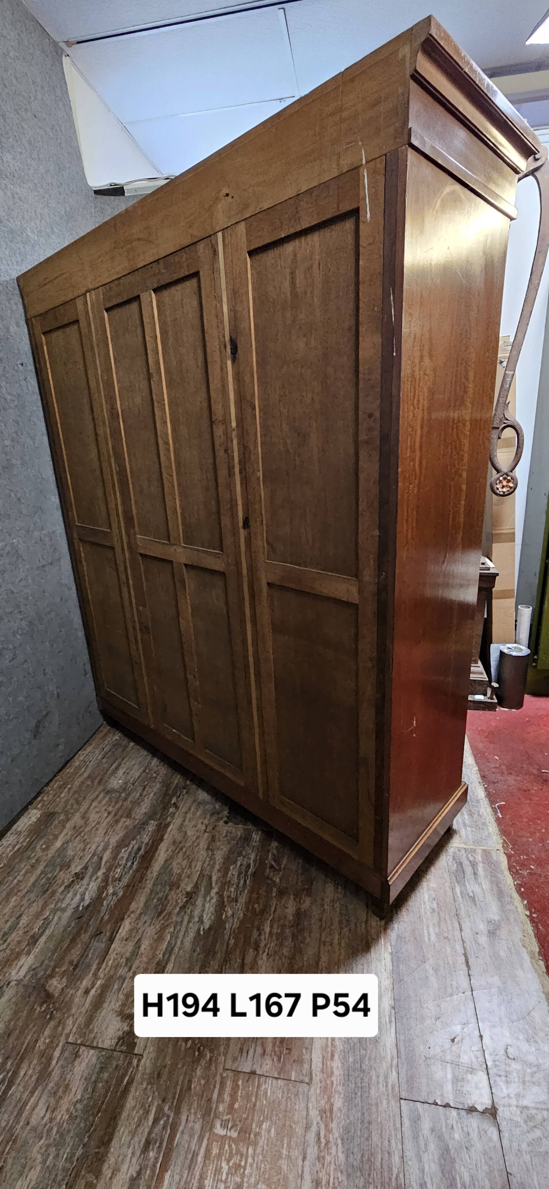 Large antique mahogany wardrobe with mirror – Empire style / 20th century