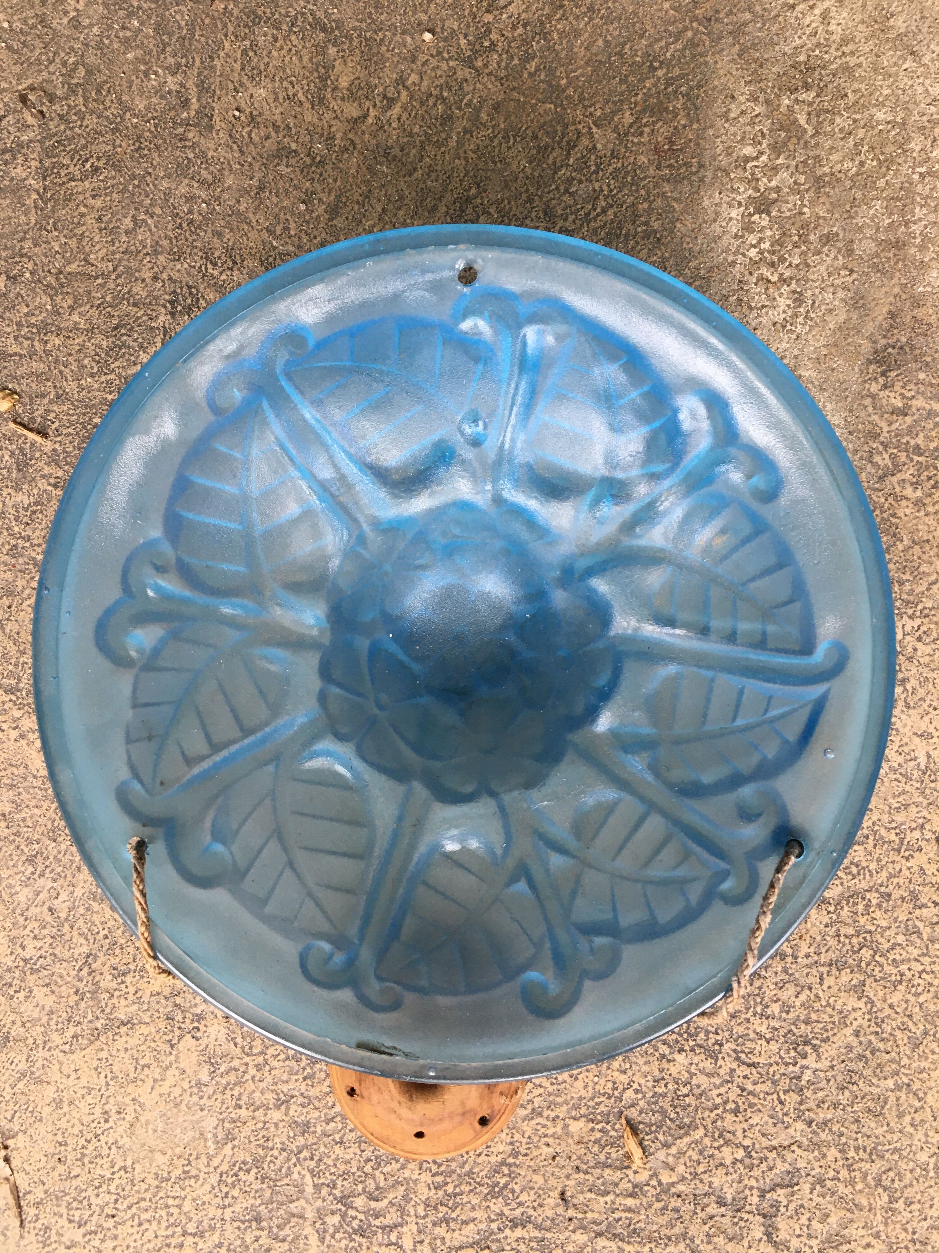Chandelier, blue glass paste art deco Degué