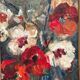Swedish Oil on Canvas“Red Poppies and White Blossoms” by L. Stokes, Vintage