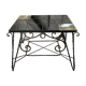 Old Coffee Table Wrought Iron Black & Gold + Tray Ceramic Tiles Vintage