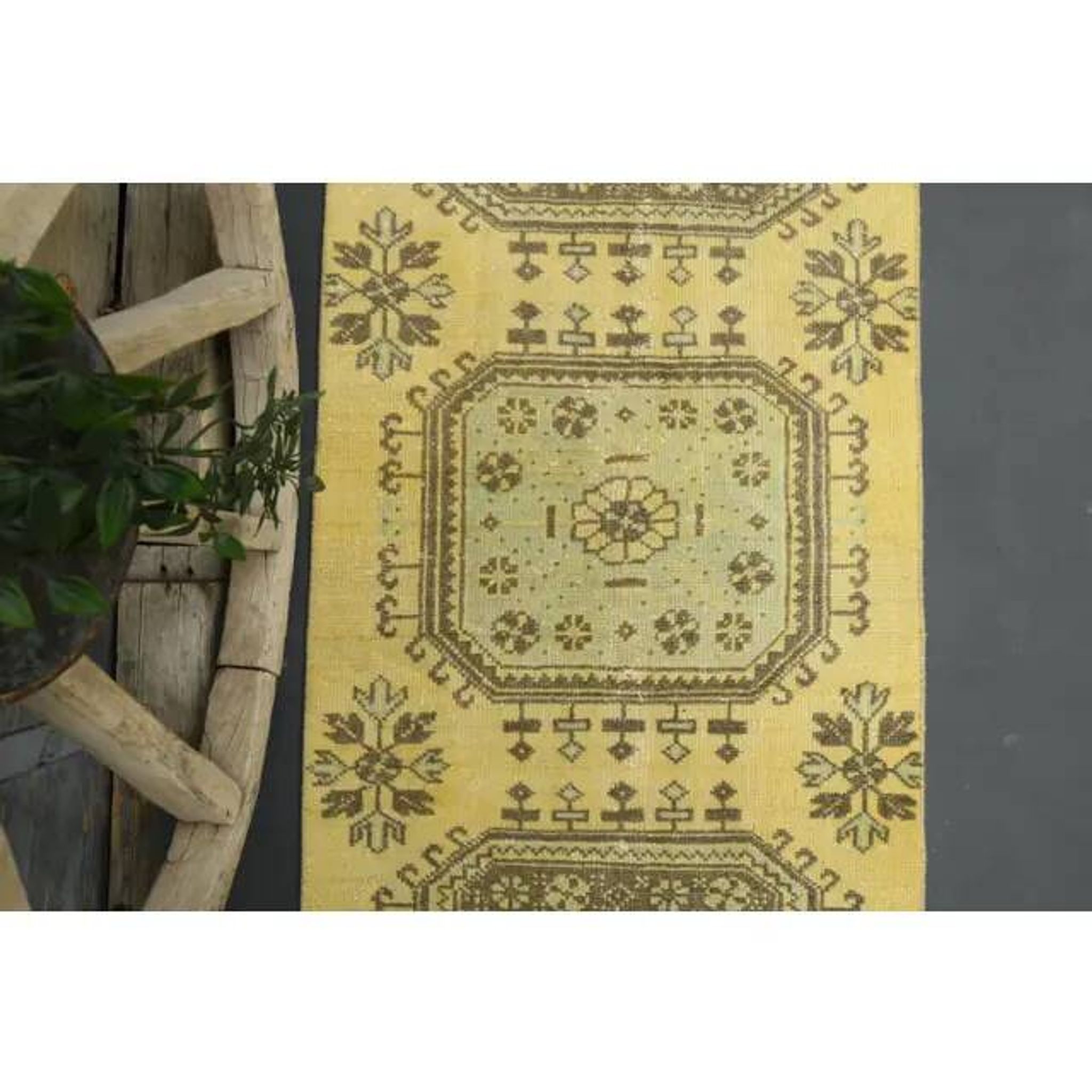 1970s Turkish Oushak Handmade Wool Cotton Yellow Runner 76x302