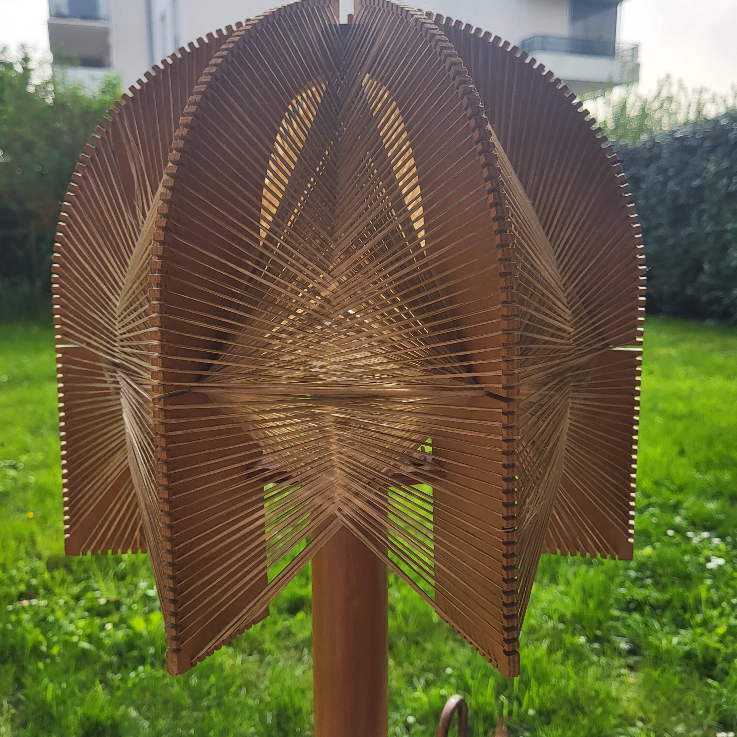 Scandinavian wooden and stretched wire lamp, 1970, vintage