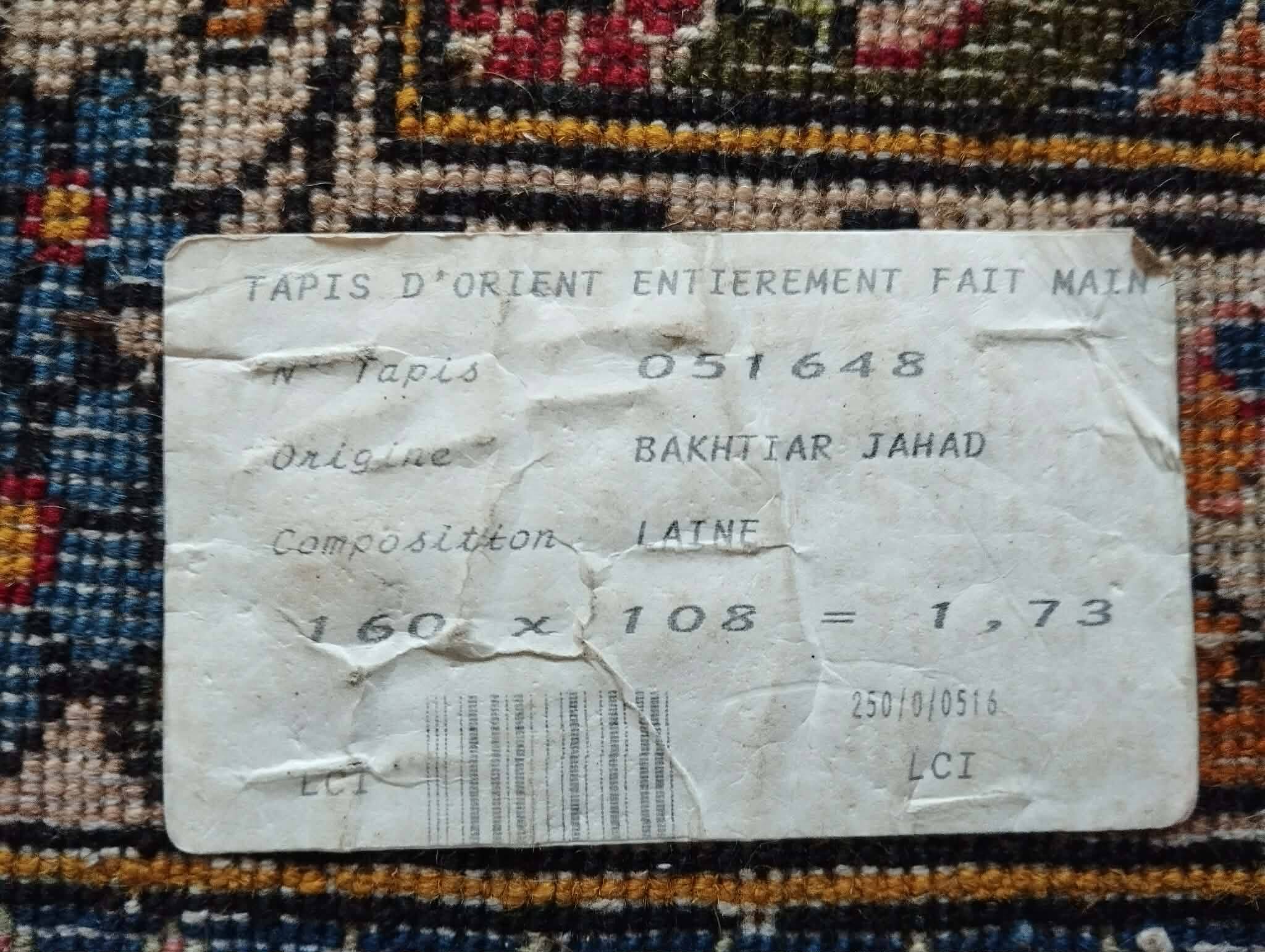 Handmade Bachtiar Djahad Persian rug 160x108cm