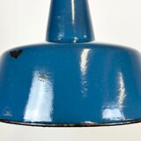 Industrial blue enamel factory lamp with cast iron top, 1960s