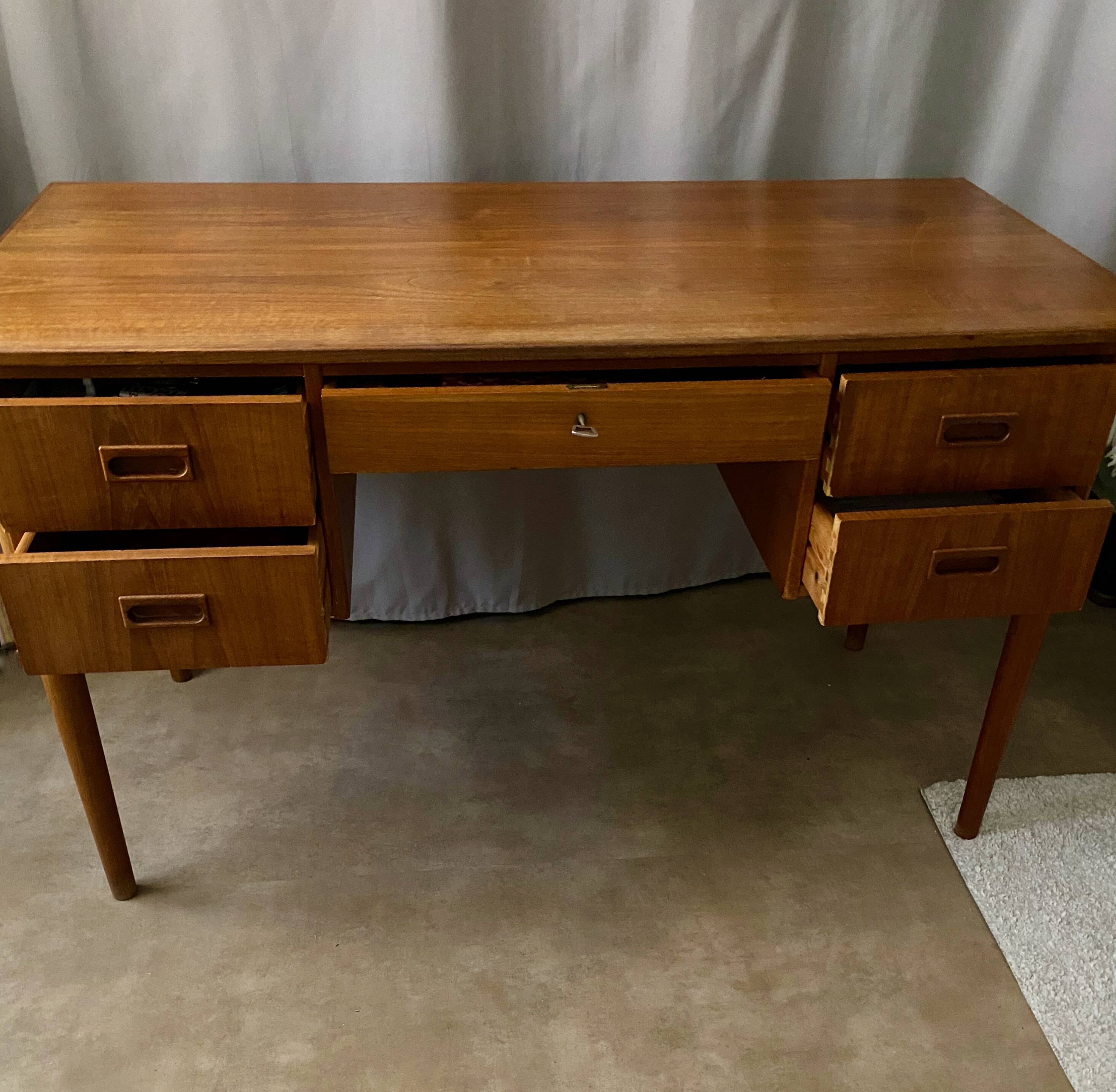 Vintage 1960s double-sided Scandinavian teak desk