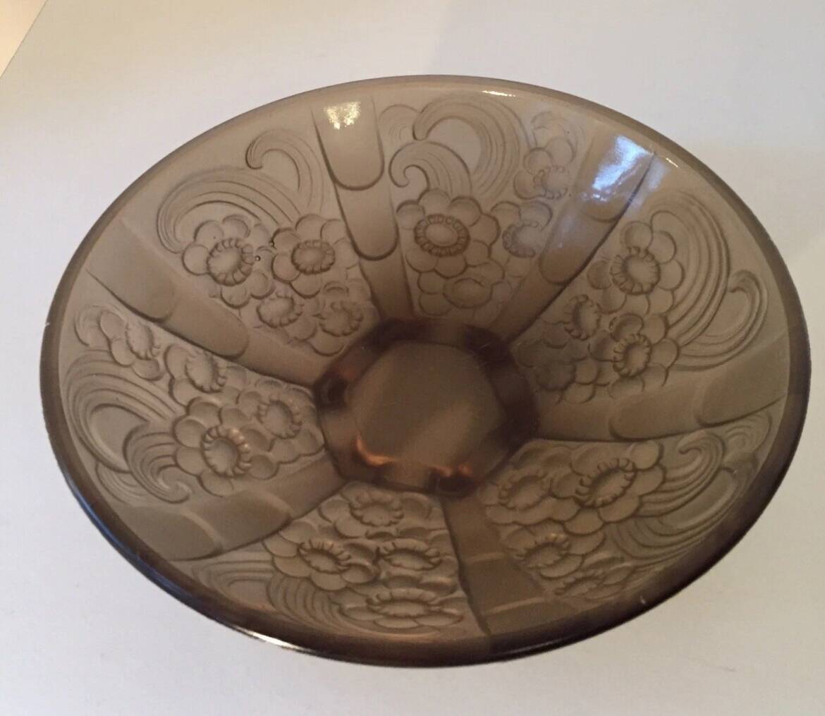 Art Deco smoked molded glass bowl signed Stella