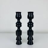 Pair of vintage ethnic blackened wood candlesticks