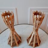 Lot of two rattan/bamboo candlesticks