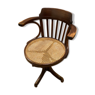 Chaise bureau pivotante bois cannage chêne hêtre vintage ancienne