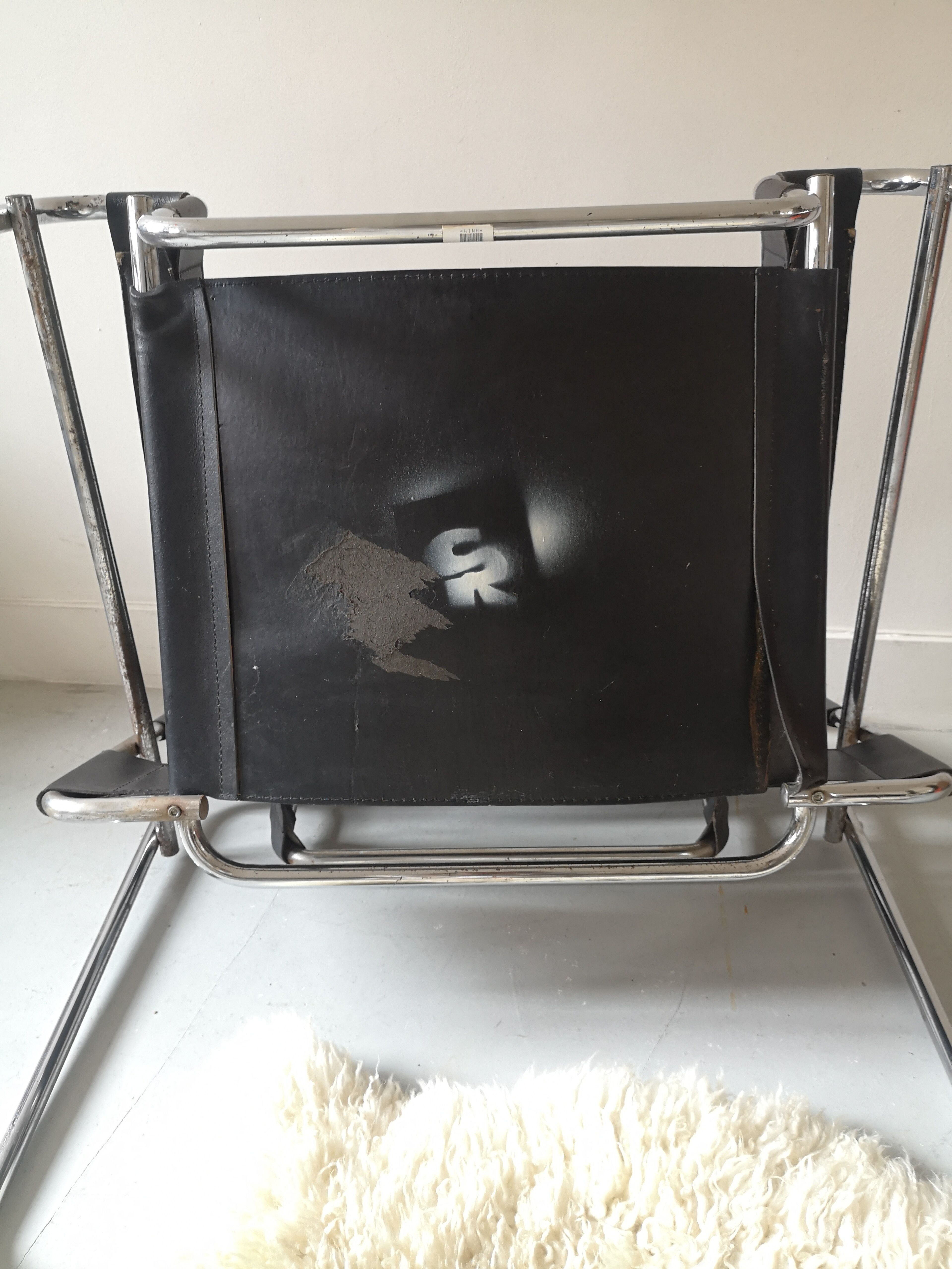 Black leather armchair Wassily by Marcel Breuer, 1970