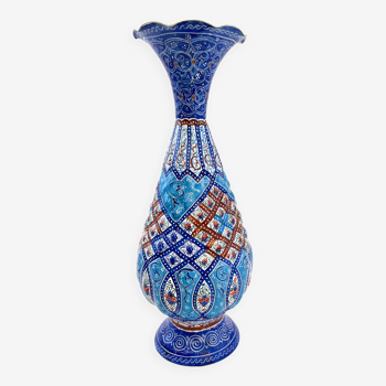 Blue baluster vase in cloisonné enamels