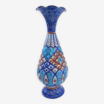 Vase balustre bleu en émaux cloisonnés