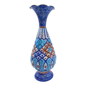Vase balustre bleu en émaux cloisonnés